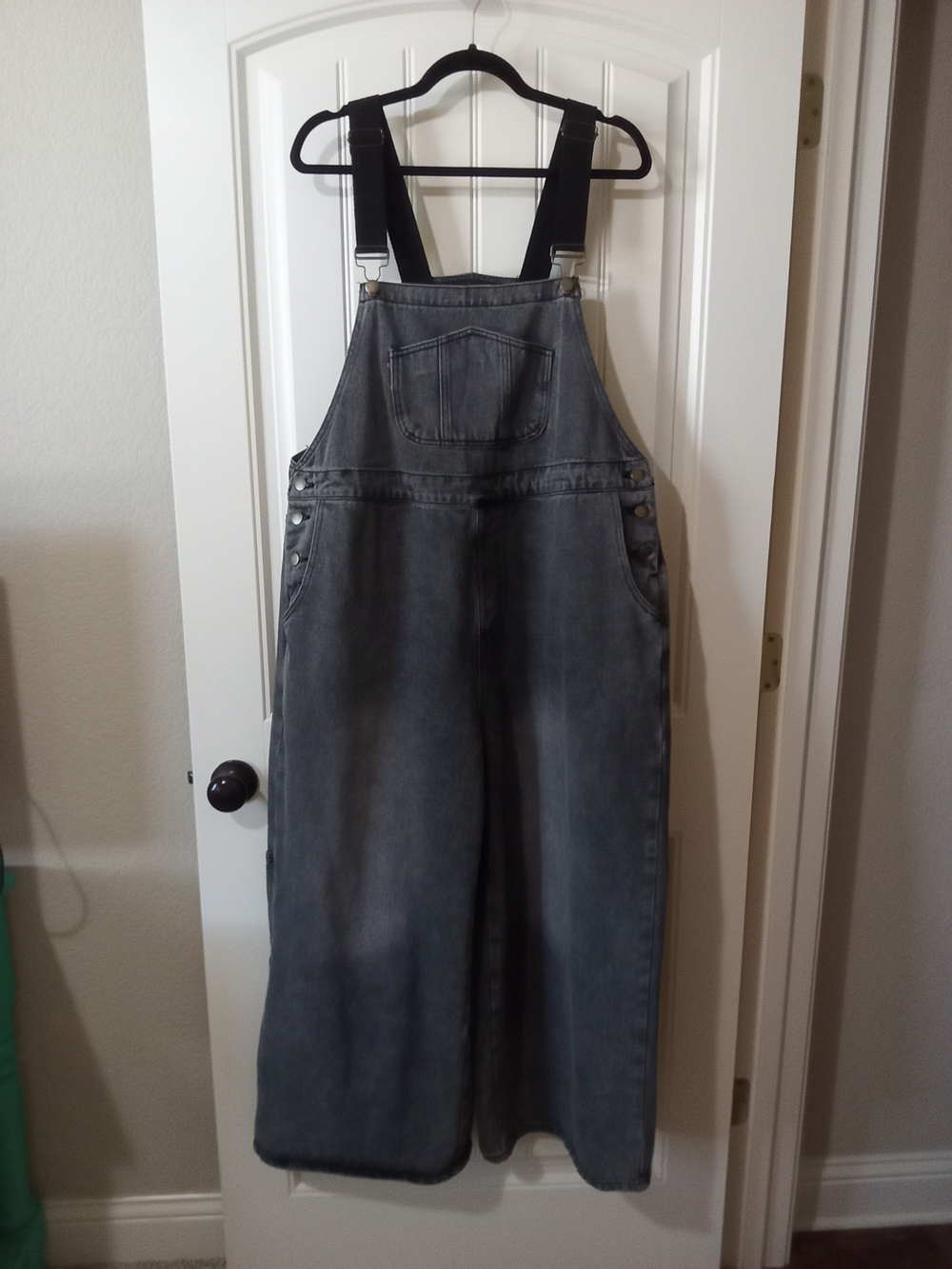 Cider Wide-Leg Denim Overalls Black Acid Wash with Black Straps Sz 2XL New